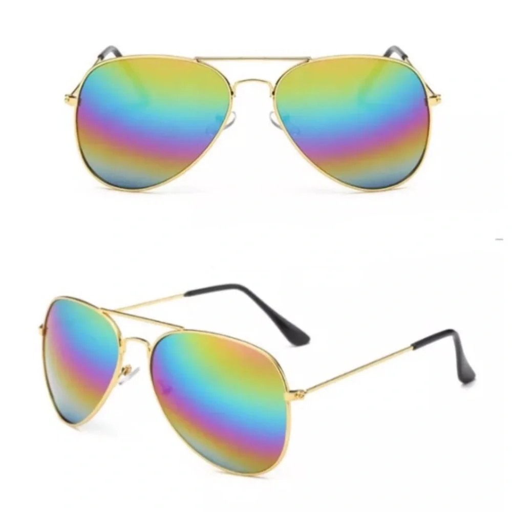 🌈 Rainbow Mirrored Lens Classic Aviator Sunglasses - Picture 4 of 5